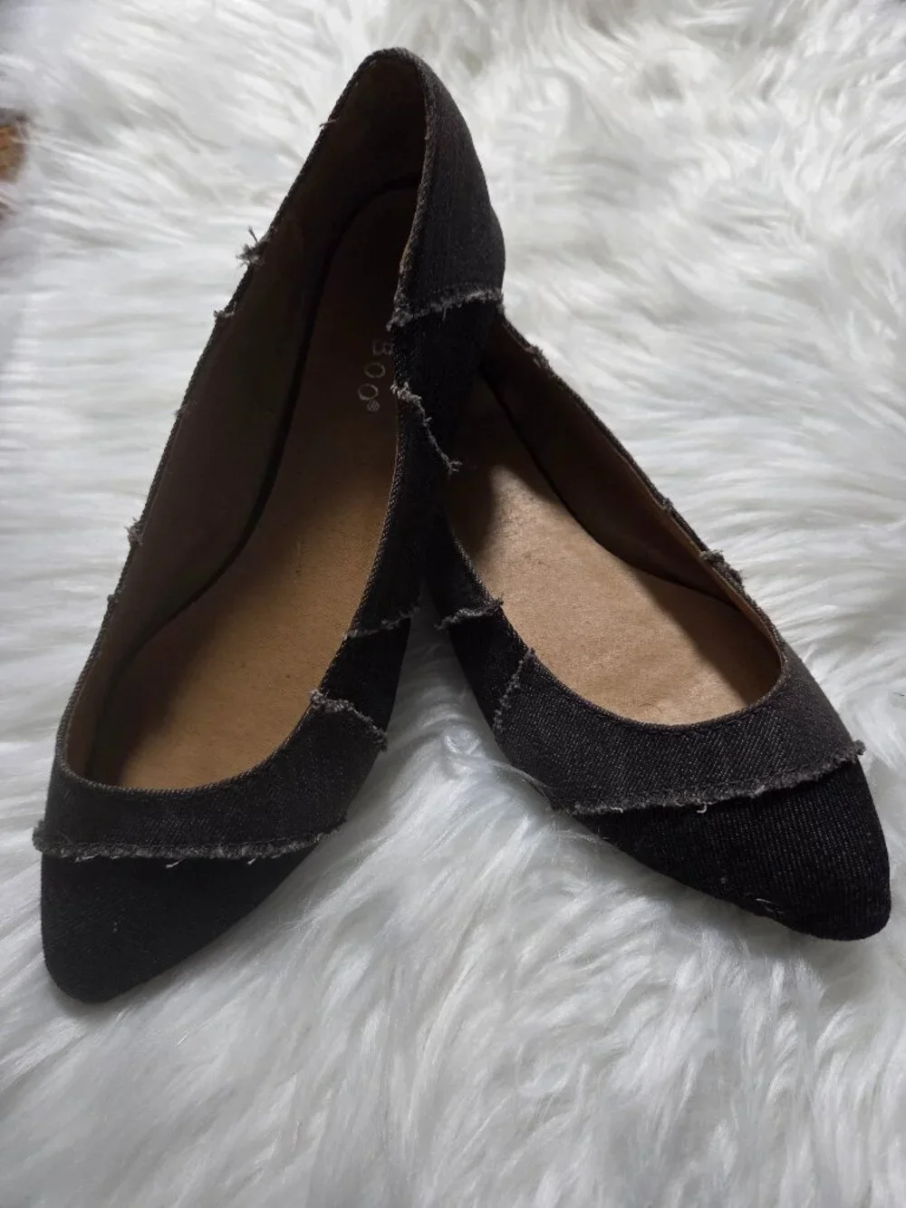 Bamboo Distressed Black/Gray Denim Flats